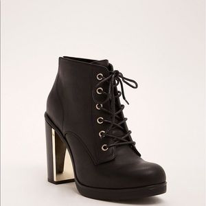 Metal heel lace up booties